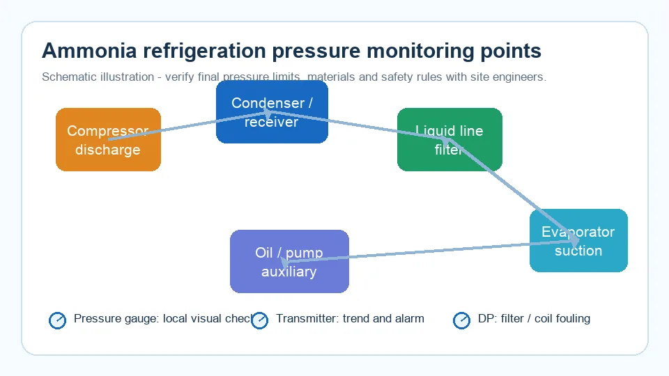 Diagramme des points de surveillance de pression en réfrigération à l ammoniac