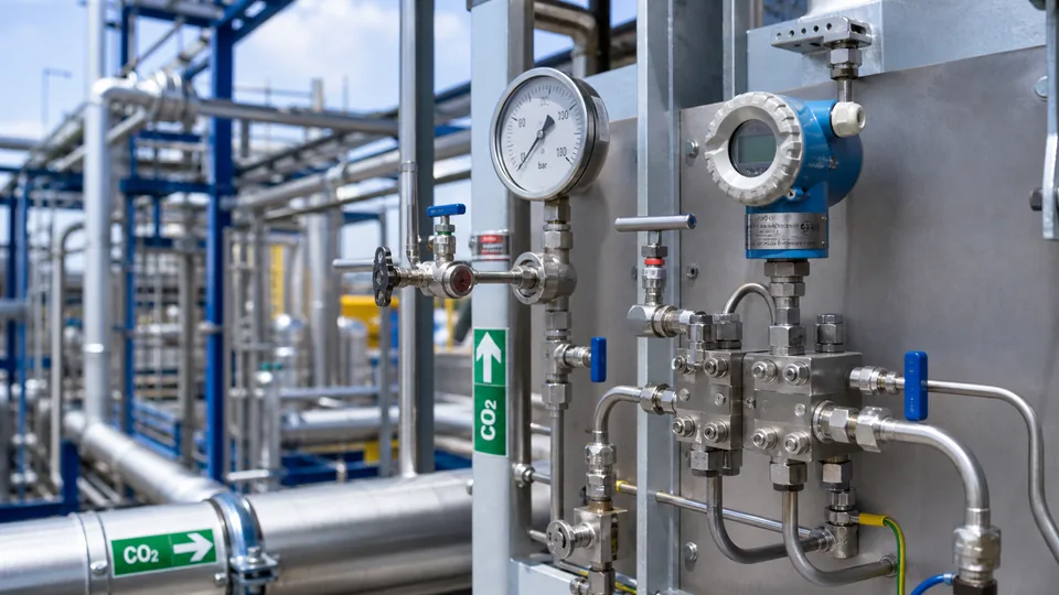محطة مقياس ومرسل ضغط لخط CO2 مع صمامات عزل وخطوط نبض