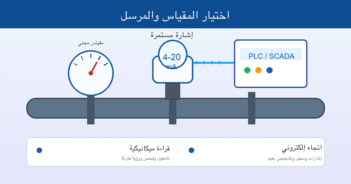 رسم توضيحي لاختيار مرسل الضغط أو مقياس الضغط