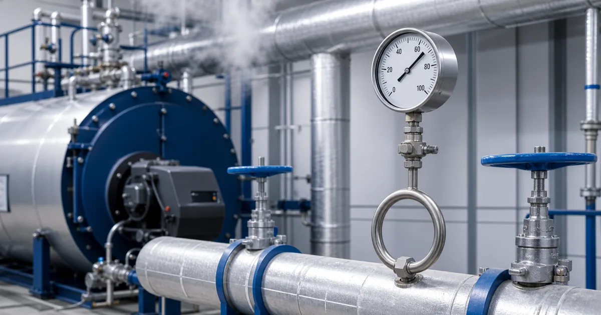 Steam pressure gauge siphon selection on a boiler room steam header